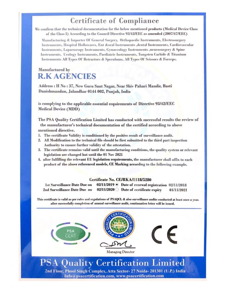 Certificates Healthcure Instruments